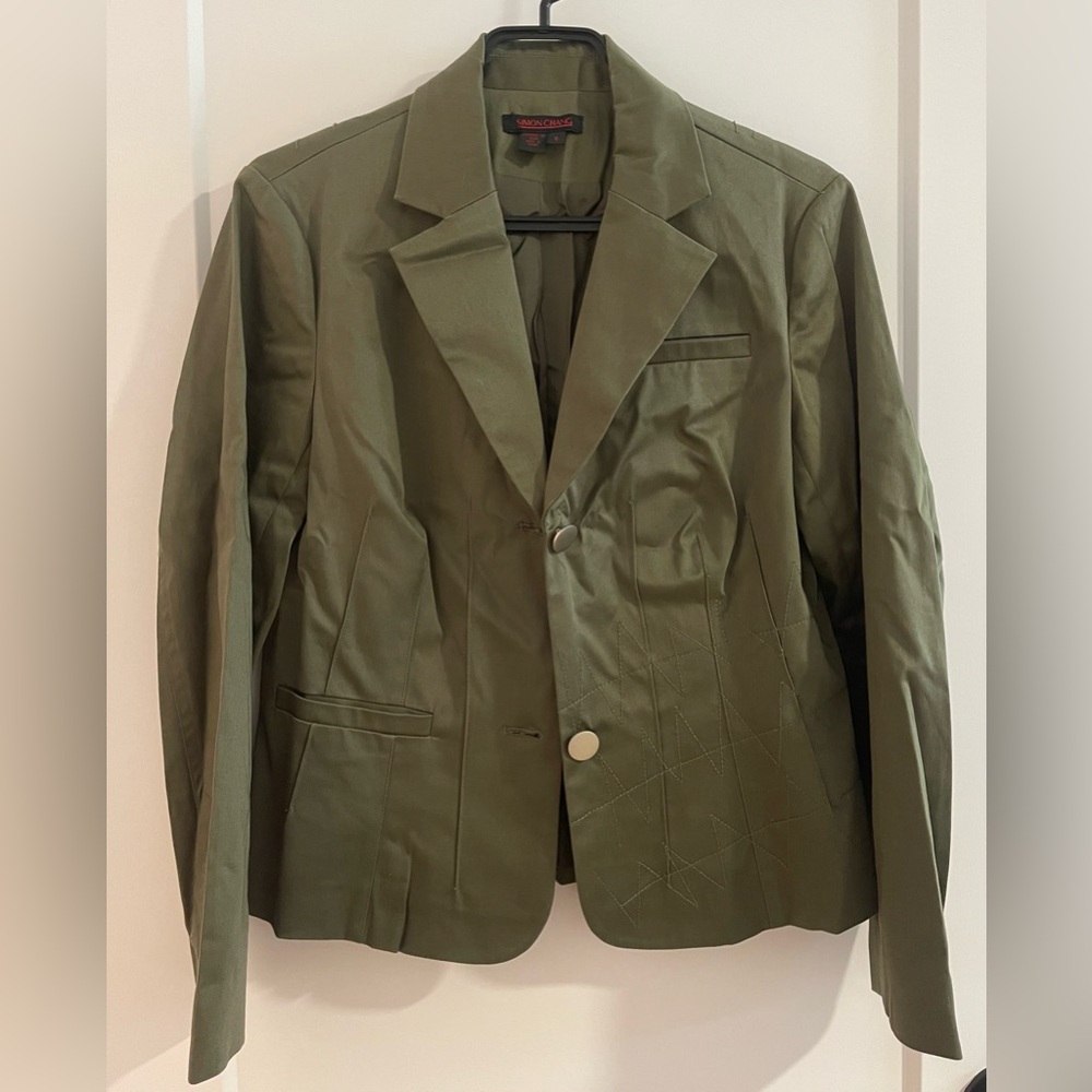 Simon Chang Olive Blazer with Button Accents